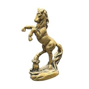 Miniature Brass Rearing Horse Figurine Vintage Style Gold Tone Stallion Statue